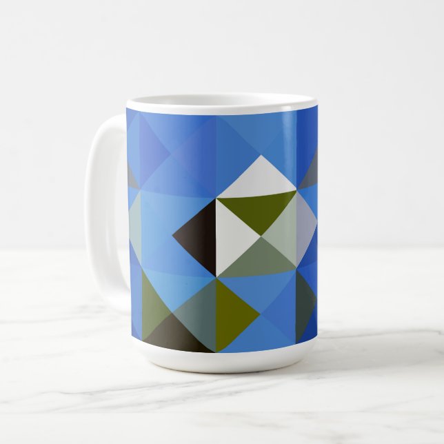 Blue Quilt Style Block Pattern Mug Cup (Front Left)