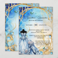 Blue Quinceañera butterfly flowers floral quince