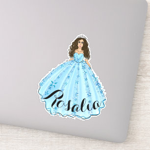 Blue Quinceañera Custom Name Birthday Sticker