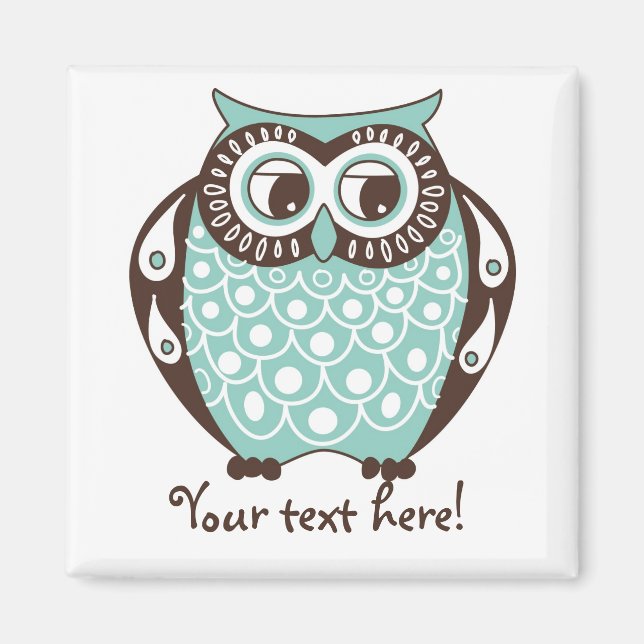 Blue Quirky Tawny Owl Customizable Magnet (Front)