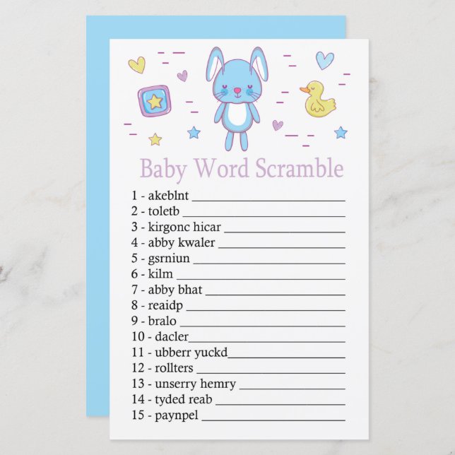 Blue Rabbit Baby word scramble game (Front/Back)