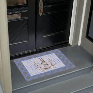 Blue Rabbit Cotton Watercolor French Country  Door Doormat