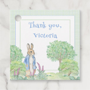 Blue Rabbit Gingham Thank You Baby Shower Favour Tags