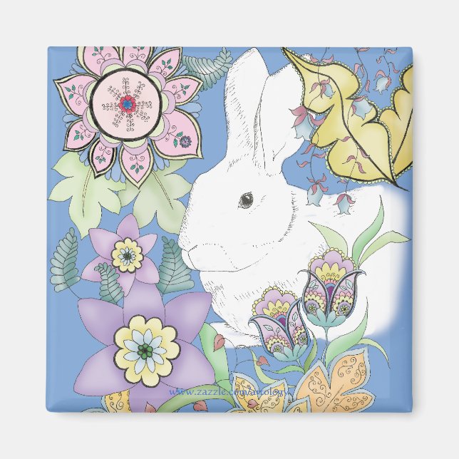 Blue Rabbit Magnet (square) (Front)
