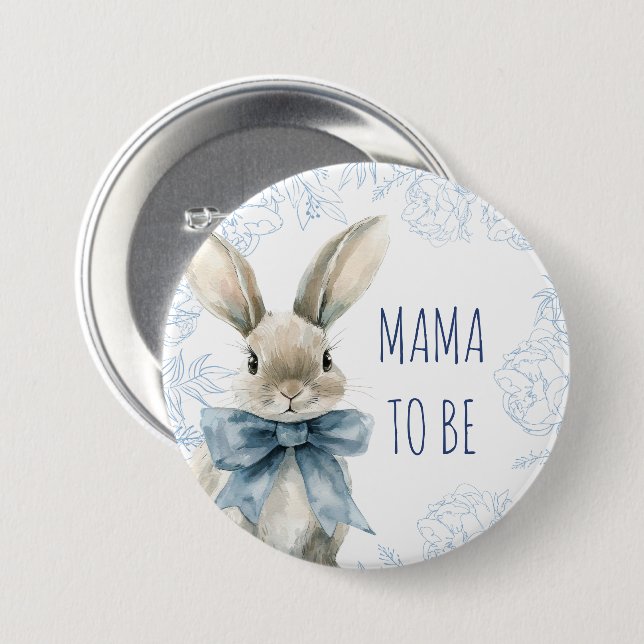 Blue Rabbit Mom To Be Baby Shower  3 Inch Round Button (Front & Back)