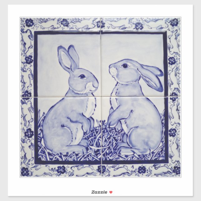Blue Rabbit Mural Decoration for 6" Tiles Dedham (Sheet)