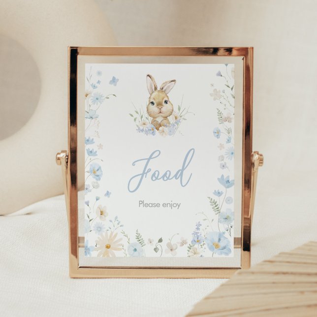 Blue Rabbit Somebunny Baby Shower Food Poster (Blue Somebunny Rabbit Baby Shower Food Sign)