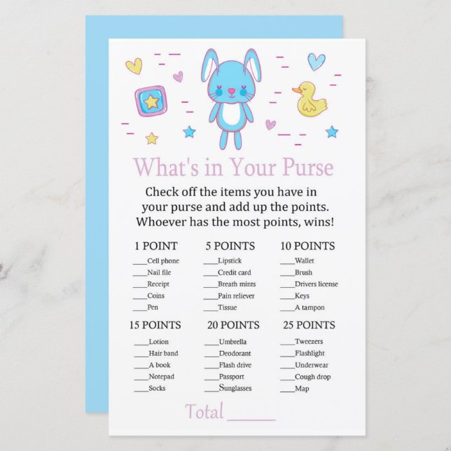 Blue Rabbit What's in your purse game (Front/Back)