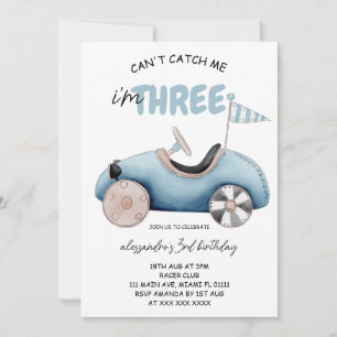 Blue Race Car 3rd Birthday Invitation