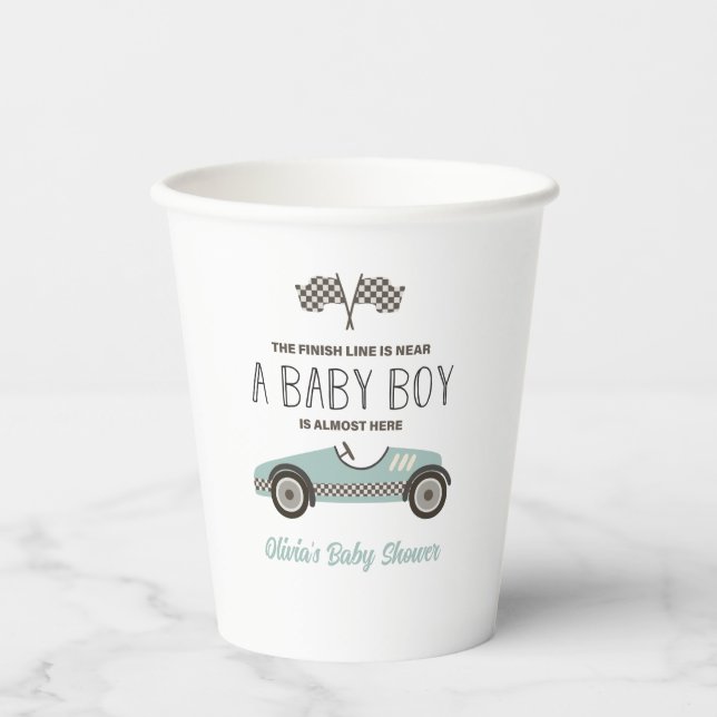 blue Race Car Baby Shower Paper Cups (Front)