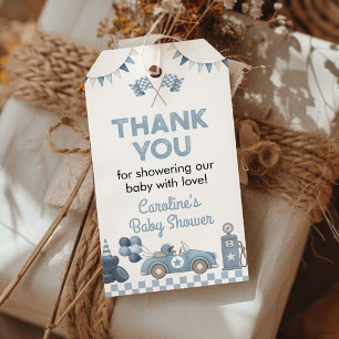 Blue Race Car Baby Shower Party Thank You Gift Tags