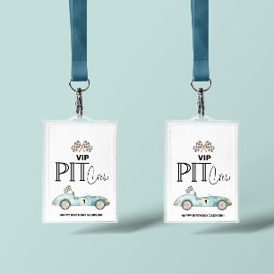 Blue Race car Birthday, any age, VIP PIT CREW Badge