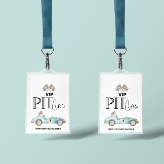 Blue Race car Birthday, any age, VIP PIT CREW Badge