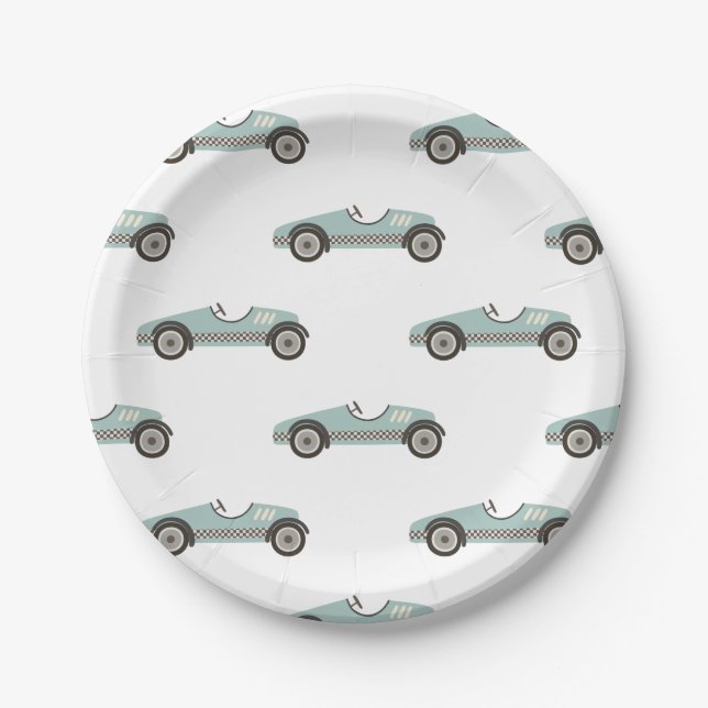 blue Race Car Birthday Paper Plates (Front)