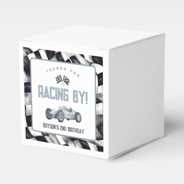 Blue Race Car Birthday Party  Favor Box (Front Side)