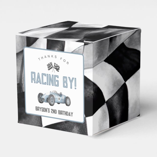 Blue Race Car Birthday Party  Favor Box (Front Side)