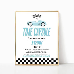 Blue Race Car Birthday Party Time Capsule Sign