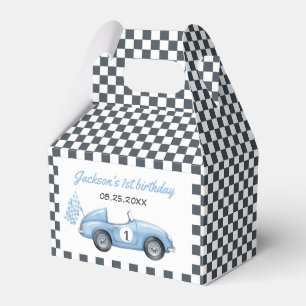Blue Race Car Boy 1st Birthday Favor Box