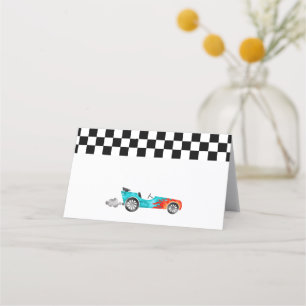 Blue Race Car Boy Birthday Party Place Card