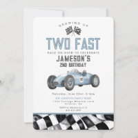 Blue Race Car Deux Fast 2nd Birthday Invitation