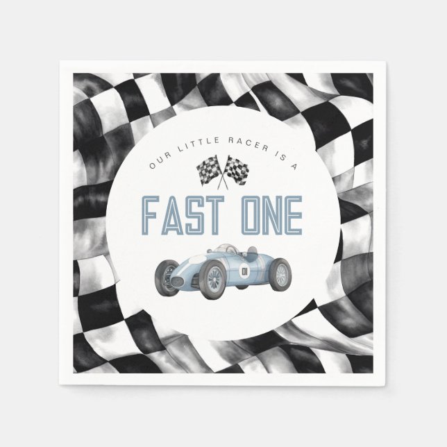 Blue Race Car Fast One 1st birthday party Napkin (Front)