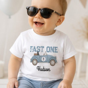 Blue Race Car First Lap Around The Track Birthday Baby T-Shirt