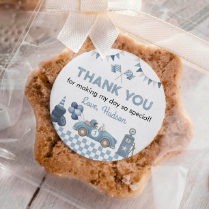 Blue Race Car First Lap Around the Track Birthday Classic Round Sticker