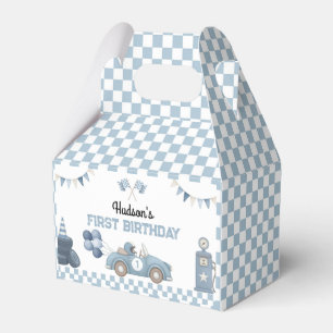 Blue Race Car First Lap Around the Track Birthday Favor Box