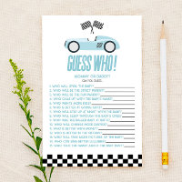 Blue Race Car Guess Who Baby Shower Game