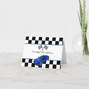 Blue Race Car Kids Birthday Party Thank You Card