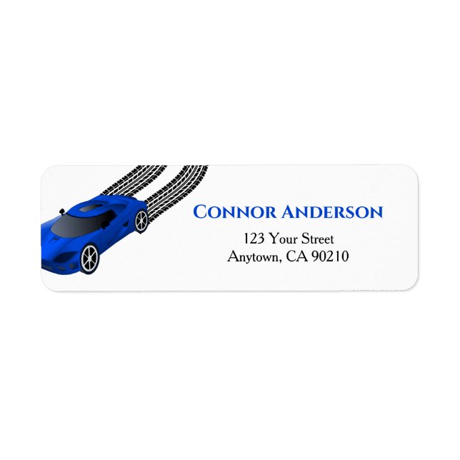 Blue Race Car | Kids Custom Return Address Label (Front)