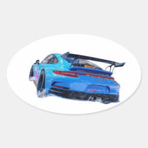 Blue race car oval sticker