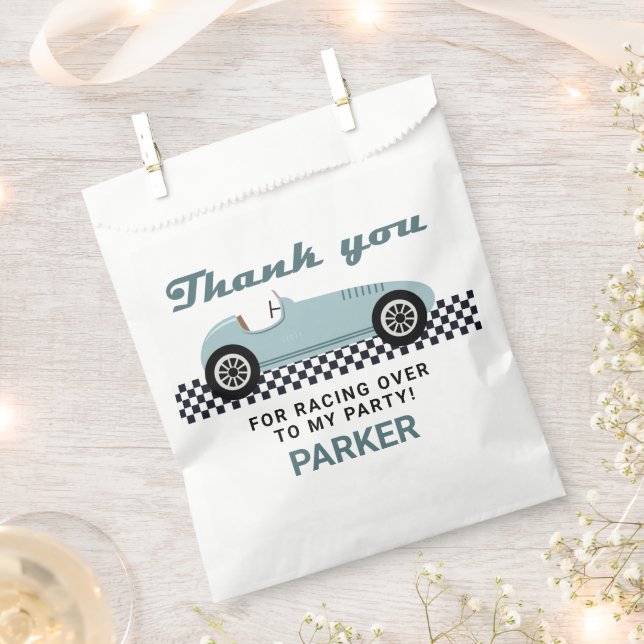 Blue Race Car Racing Birthday Party Favour Bag (Clipped)