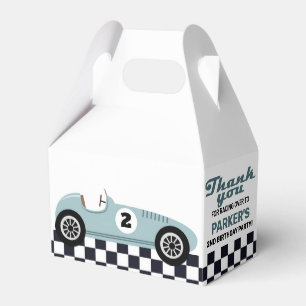 Blue Race Car Racing Chequered Birthday Party Favor Box