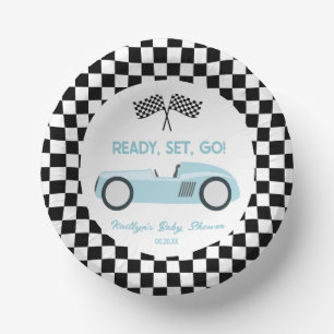 Blue Race Car Ready Set Go Baby Shower Paper Plate