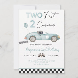 Blue Race Car Second Birthday Invitation
