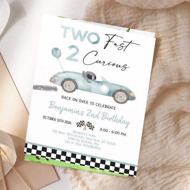 Blue Race Car Second Birthday Invitation (Creator Uploaded)