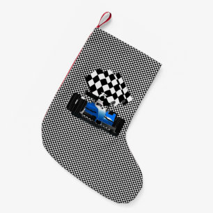 Blue Race Car Small Christmas Stocking