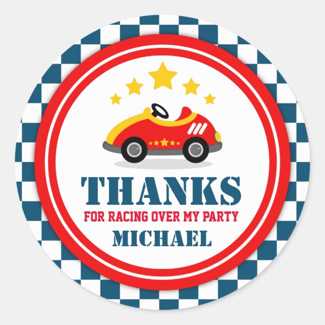 Blue Race Car Thank You Favour Tag (Front)