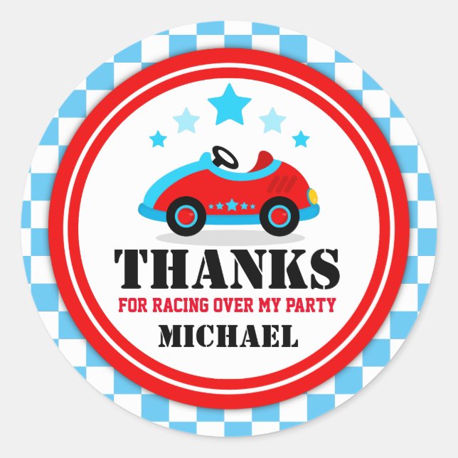 Blue Race Car Thank You Favour Tag (Front)