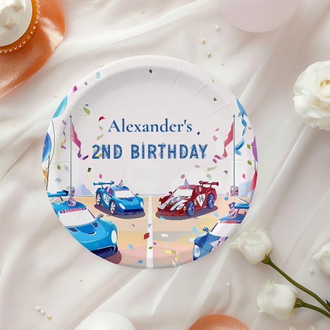 Blue Race Car Two Fast Birthday Paper Plate (Creator Uploaded)