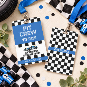 Blue Race Car Vip Pass Pit Crew Birthday Party Badge