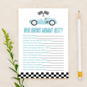 Blue Race Car Who Knows Mommy Baby Shower Game
