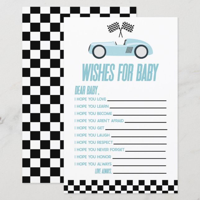 Blue Race Car Wishes For Baby Shower Game (Front/Back)