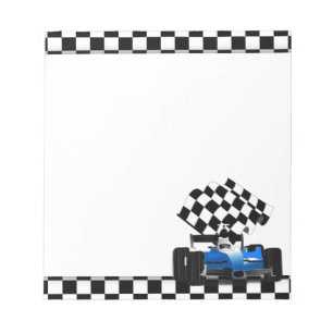 Blue Race Car with Chequered Flag Notepad
