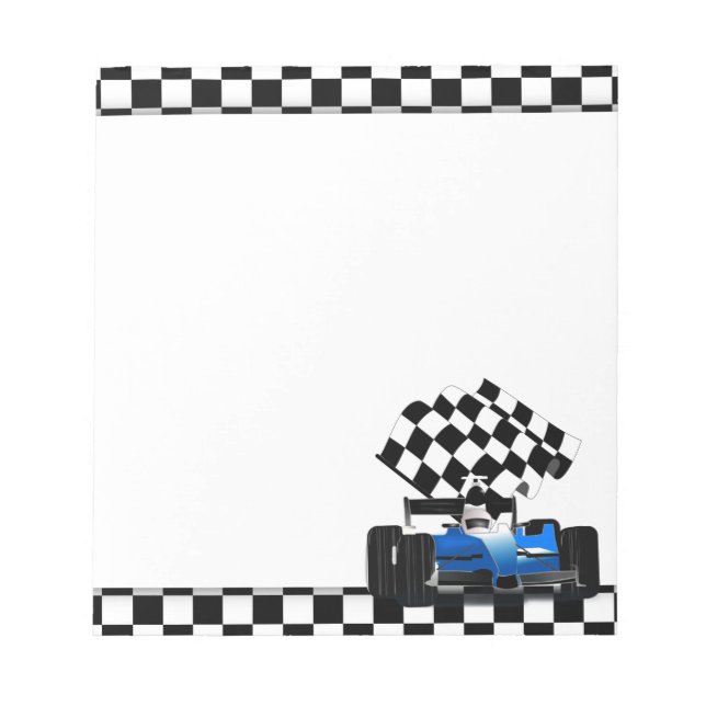 Blue Race Car with Chequered Flag Notepad (Front)