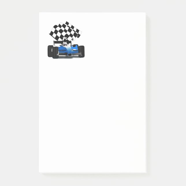 Blue Race Car with Chequered Flag Post-it Notes (Front)