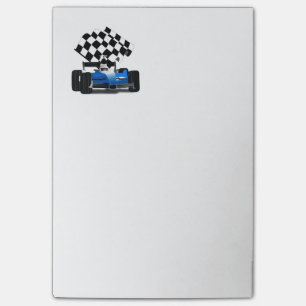 Blue Race Car with Chequered Flag Post-it Notes