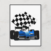 Blue Race Car with Chequered Flag