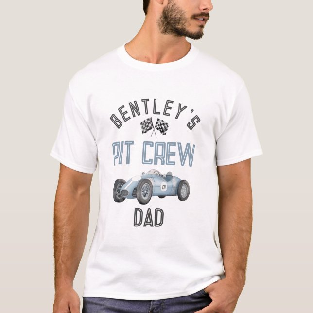 Blue Race Pit Crew Dad Birthday Shirt (Front)